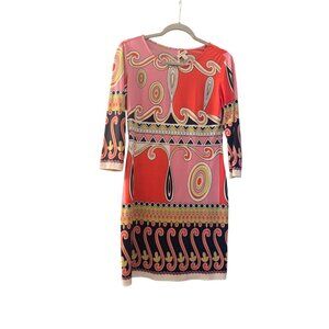Boston Proper Size 4 Multicolor 3/4 Sleeve Patterned Dress